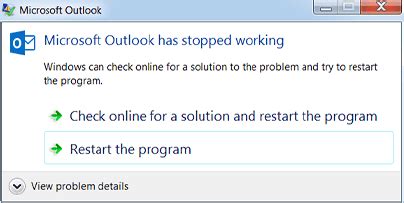 Outlook not responding error or Outlook freezes.